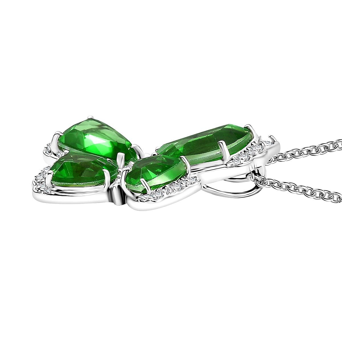 EverTrue Chartreuse Quartz (Triplet) and White Zircon 14.00 ctw Pendant in Platinum Bond with Stainless Steel Necklace 20 Inches image number 3
