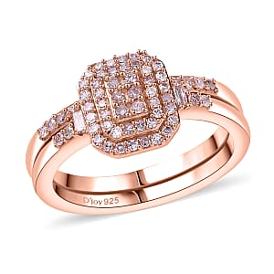 D'Joy Natural Pink Diamond I3 0.50 ctw Set of 2 Stackable Ring in 18K Vermeil Rose Gold Over Sterling Silver (Size 6.0)