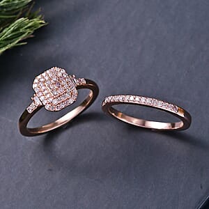 D'Joy Natural Pink Diamond I3 0.50 ctw Set of 2 Stackable Ring in 18K Vermeil Rose Gold Over Sterling Silver (Size 6.0)