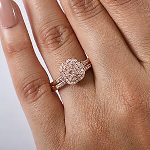 D'Joy Natural Pink Diamond I3 0.50 ctw Set of 2 Stackable Ring in 18K Vermeil Rose Gold Over Sterling Silver (Size 6.0)