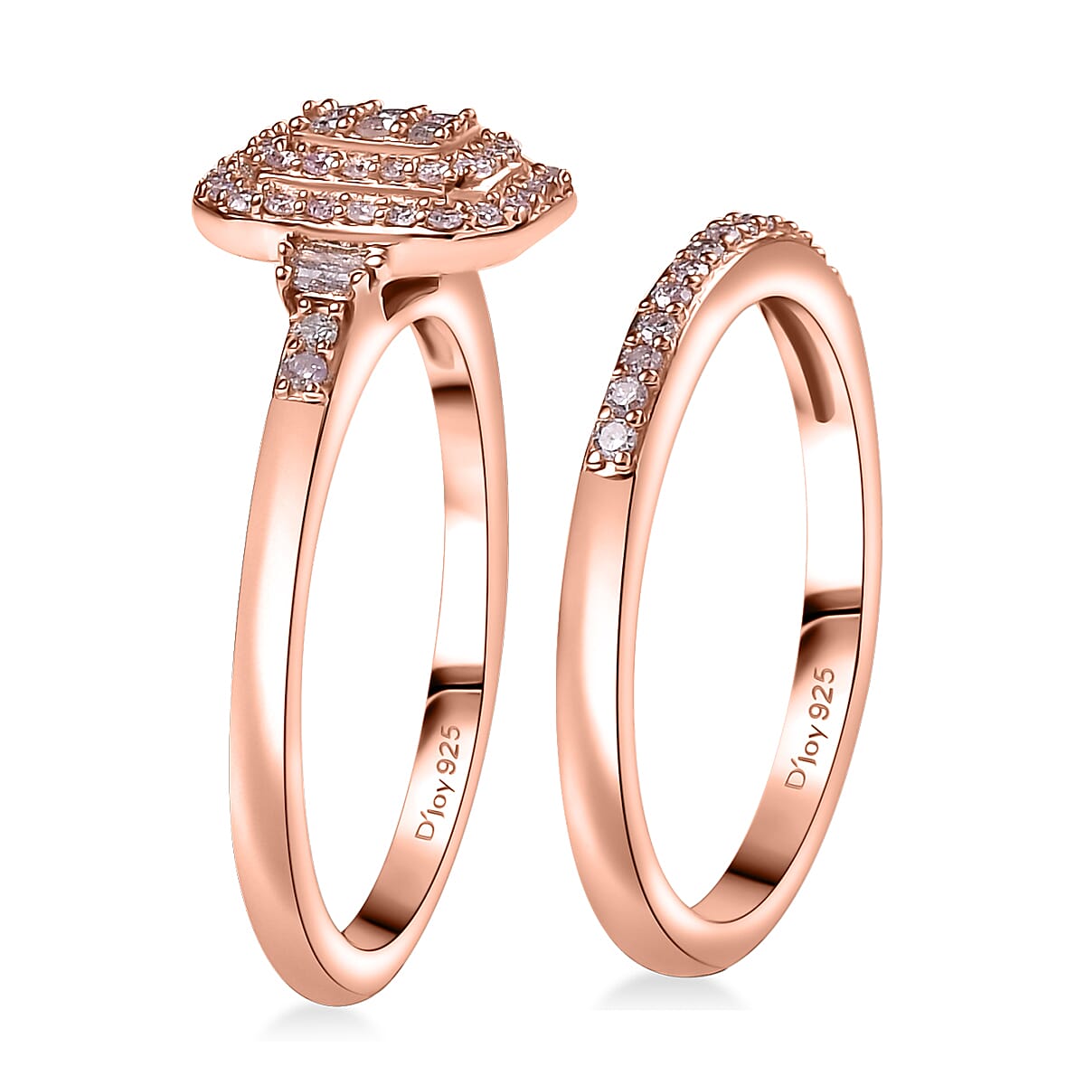 D'Joy Natural Pink Diamond I3 0.50 ctw Set of 2 Stackable Ring in 18K Vermeil Rose Gold Over Sterling Silver (Size 6.0) image number 3