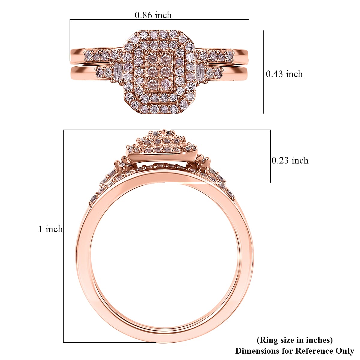 D'Joy Natural Pink Diamond I3 0.50 ctw Set of 2 Stackable Ring in 18K Vermeil Rose Gold Over Sterling Silver (Size 6.0) image number 5