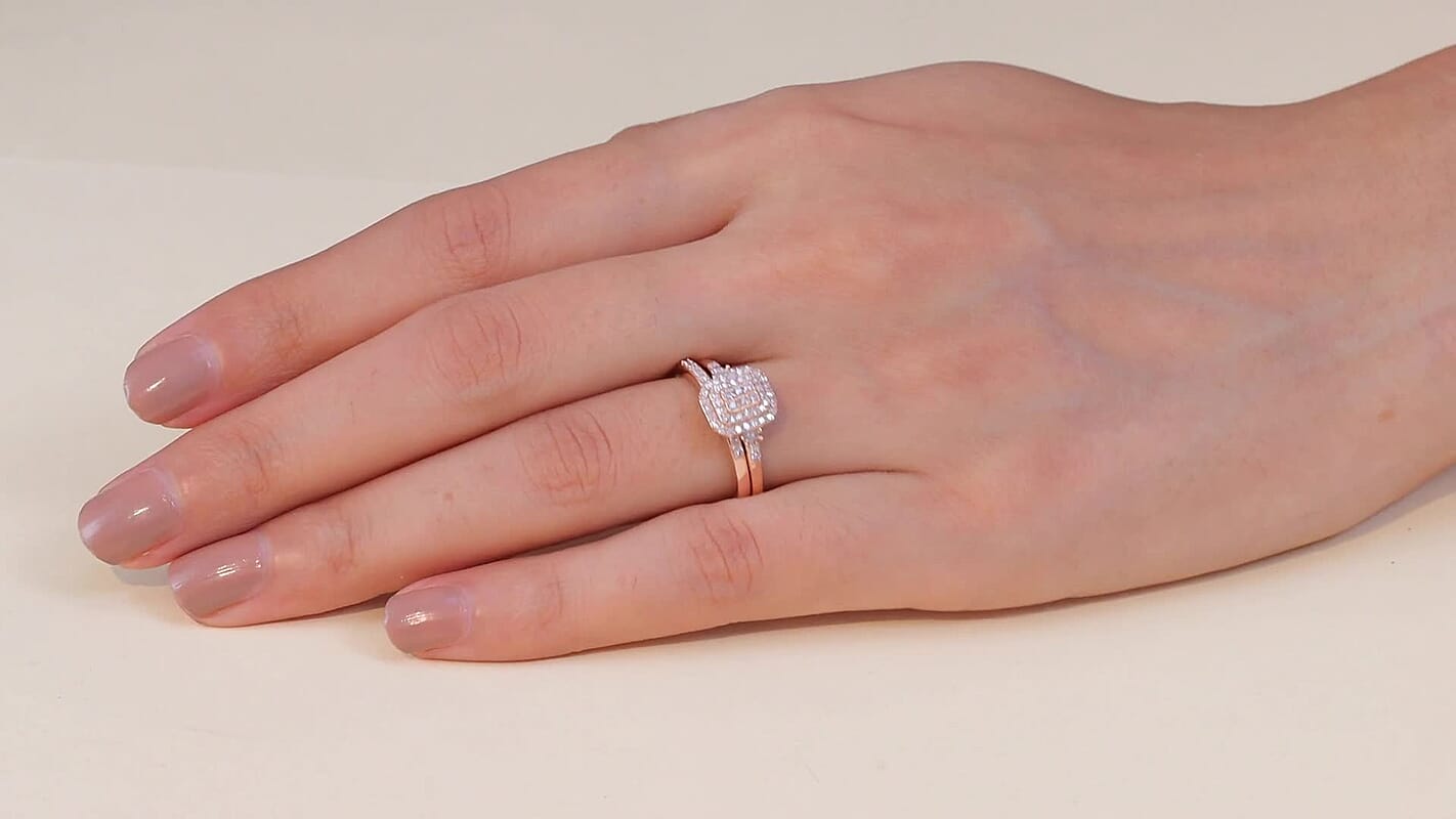 D'Joy Natural Pink Diamond I3 0.50 ctw Set of 2 Stackable Ring in 18K Vermeil Rose Gold Over Sterling Silver (Size 10.0)