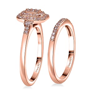 D'Joy Natural Pink Diamond I3 0.50 ctw Set of 2 Stackable Ring in 18K Vermeil Rose Gold Over Sterling Silver (Size 10.0)