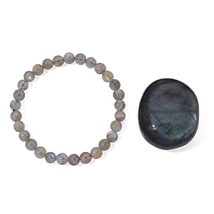 Labradorite 350.00 ctw Large Palm and Beaded Stretch Bracelet