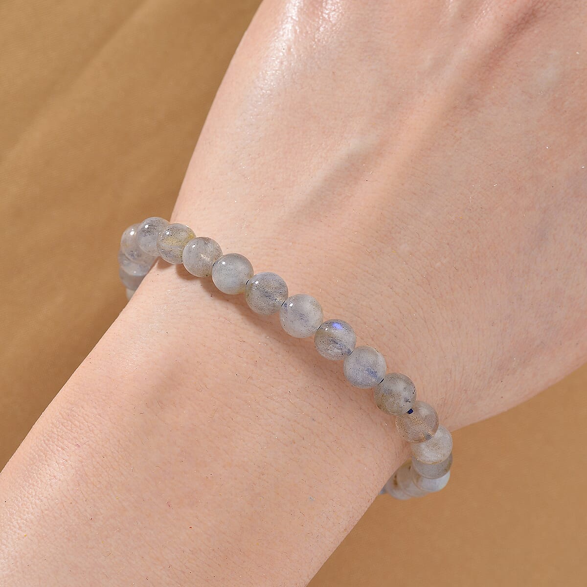 Labradorite 350.00 ctw Large Palm and Beaded Stretch Bracelet image number 2