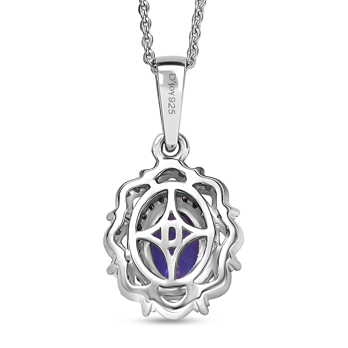 D'Joy Premium Tanzanite, Natural Champagne and White Diamond 1.00 ctw Floral Halo Pendant Necklace 20 Inches in Rhodium Over Sterling Silver
