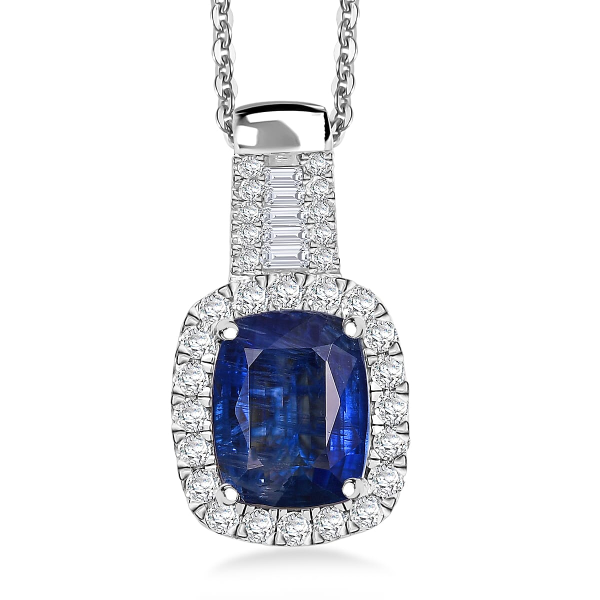 D'Joy Premium Kashmir Kyanite and Moissanite 4.35 ctw Midnight Majesty Pendant Necklace in Rhodium Over Sterling Silver 20 Inches image number 0