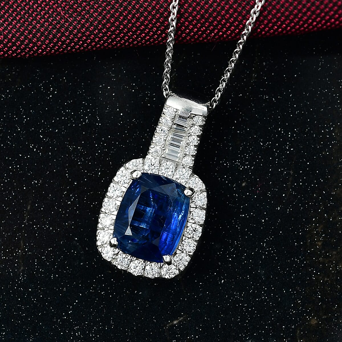 D'Joy Premium Kashmir Kyanite and Moissanite 4.35 ctw Midnight Majesty Pendant Necklace in Rhodium Over Sterling Silver 20 Inches image number 1