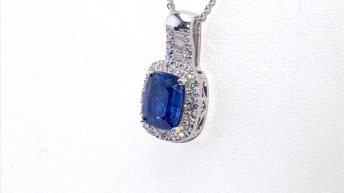 D'Joy Premium Kashmir Kyanite and Moissanite 4.35 ctw Midnight Majesty Pendant Necklace in Rhodium Over Sterling Silver 20 Inches