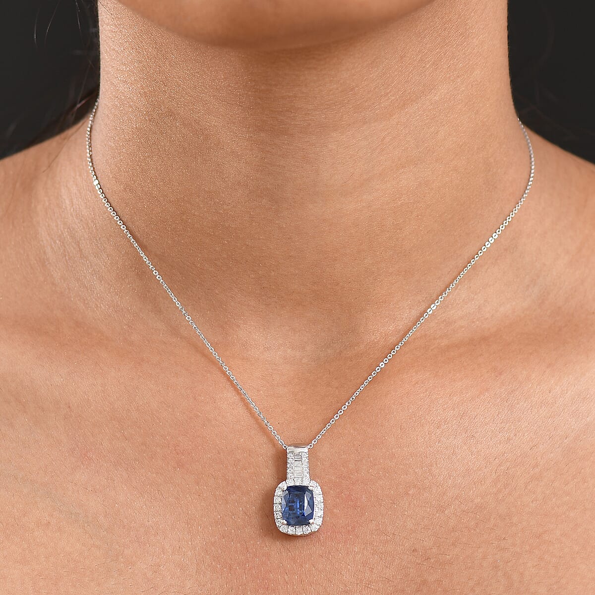 D'Joy Premium Kashmir Kyanite and Moissanite 4.35 ctw Midnight Majesty Pendant Necklace in Rhodium Over Sterling Silver 20 Inches image number 2