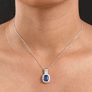 D'Joy Premium Kashmir Kyanite and Moissanite 4.35 ctw Midnight Majesty Pendant Necklace in Rhodium Over Sterling Silver 20 Inches