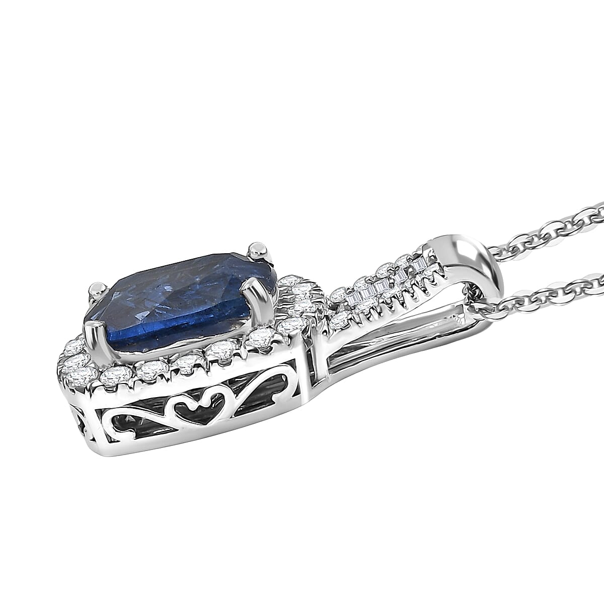D'Joy Premium Kashmir Kyanite and Moissanite 4.35 ctw Midnight Majesty Pendant Necklace in Rhodium Over Sterling Silver 20 Inches image number 3