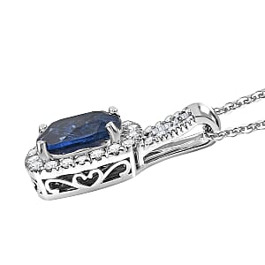 D'Joy Premium Kashmir Kyanite and Moissanite 4.35 ctw Midnight Majesty Pendant Necklace in Rhodium Over Sterling Silver 20 Inches