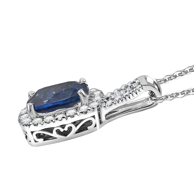 D'Joy Premium Kashmir Kyanite and Moissanite 4.35 ctw Midnight Majesty Pendant Necklace in Rhodium Over Sterling Silver 20 Inches