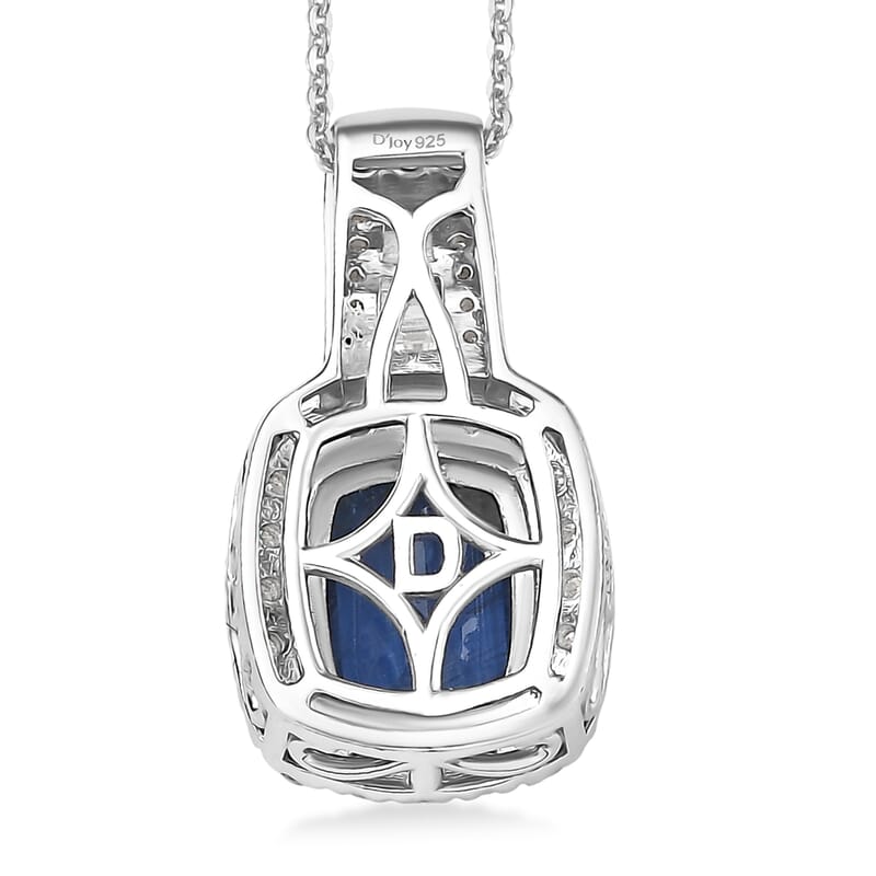 D'Joy Premium Kashmir Kyanite and Moissanite 4.35 ctw Midnight Majesty Pendant Necklace in Rhodium Over Sterling Silver 20 Inches
