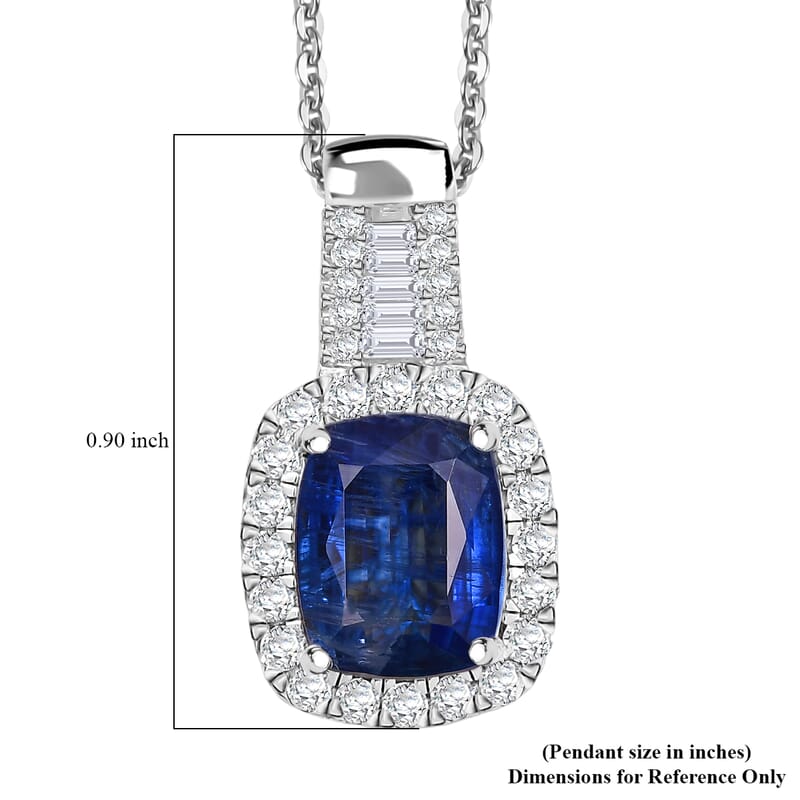 D'Joy Premium Kashmir Kyanite and Moissanite 4.35 ctw Midnight Majesty Pendant Necklace in Rhodium Over Sterling Silver 20 Inches