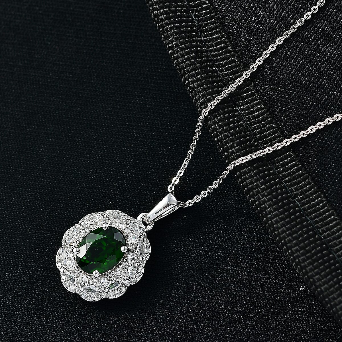 D'Joy Chrome Diopside, White Zircon Pendant Necklace (20 Inches) in Rhodium Over Sterling Silver 3.00 ctw image number 1