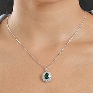 D'Joy Chrome Diopside, White Zircon Pendant Necklace (20 Inches) in Rhodium Over Sterling Silver 3.00 ctw