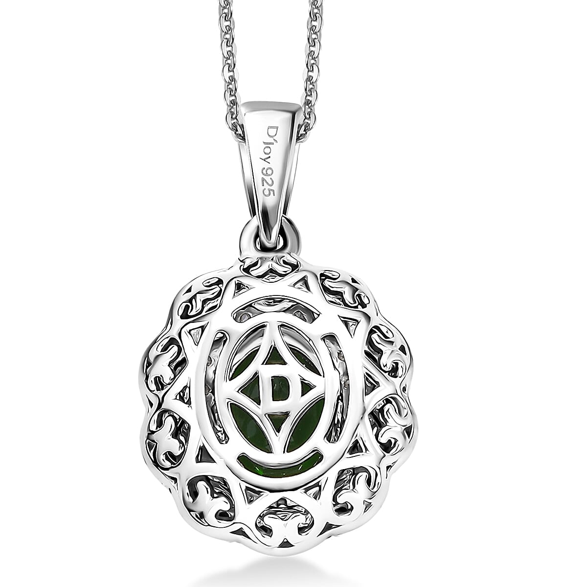 D'Joy Chrome Diopside, White Zircon Pendant Necklace (20 Inches) in Rhodium Over Sterling Silver 3.00 ctw image number 4