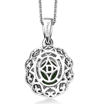 D'Joy Chrome Diopside and White Zircon 3.00 ctw Majestic Bloom Pendant Necklace in Rhodium Over Sterling Silver 20 Inches