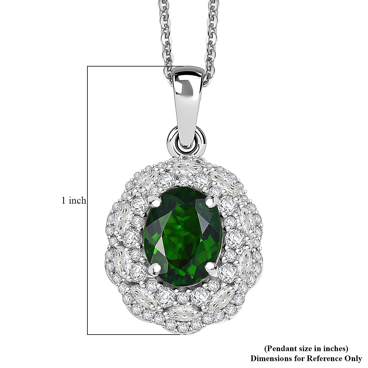 D'Joy Chrome Diopside and White Zircon 3.00 ctw Majestic Bloom Pendant Necklace in Rhodium Over Sterling Silver 20 Inches