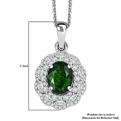 D'Joy Chrome Diopside and White Zircon 3.00 ctw Majestic Bloom Pendant Necklace in Rhodium Over Sterling Silver 20 Inches