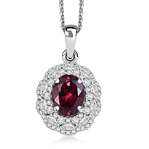 D'Joy Premium Orissa Rhodolite Garnet and White Zircon 4.00 ctw Pendant Necklace in Rhodium Over Sterling Silver 20 Inches
