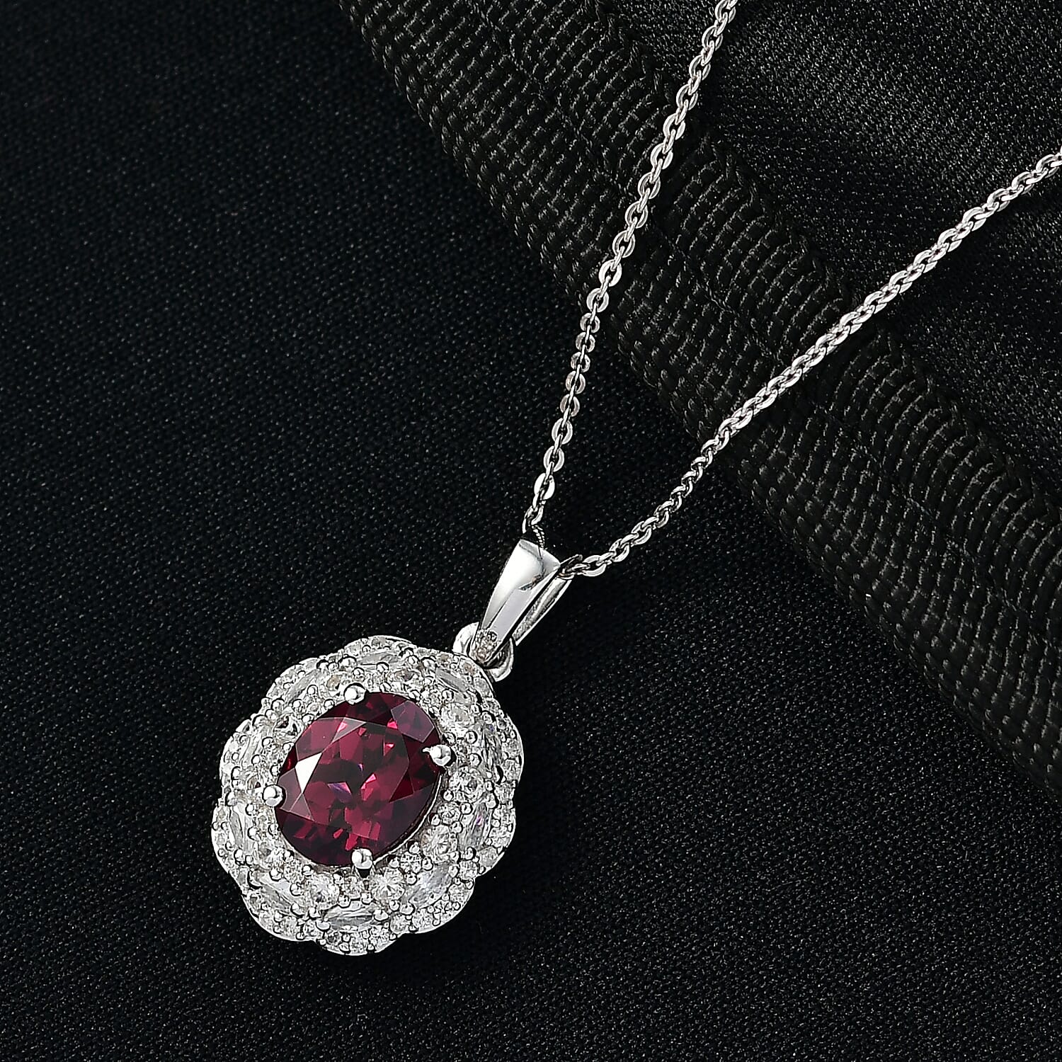 D'Joy Chrome Diopside, White Zircon Pendant Necklace (20 Inches) in Rhodium Over Sterling Silver 3.00 ctw
