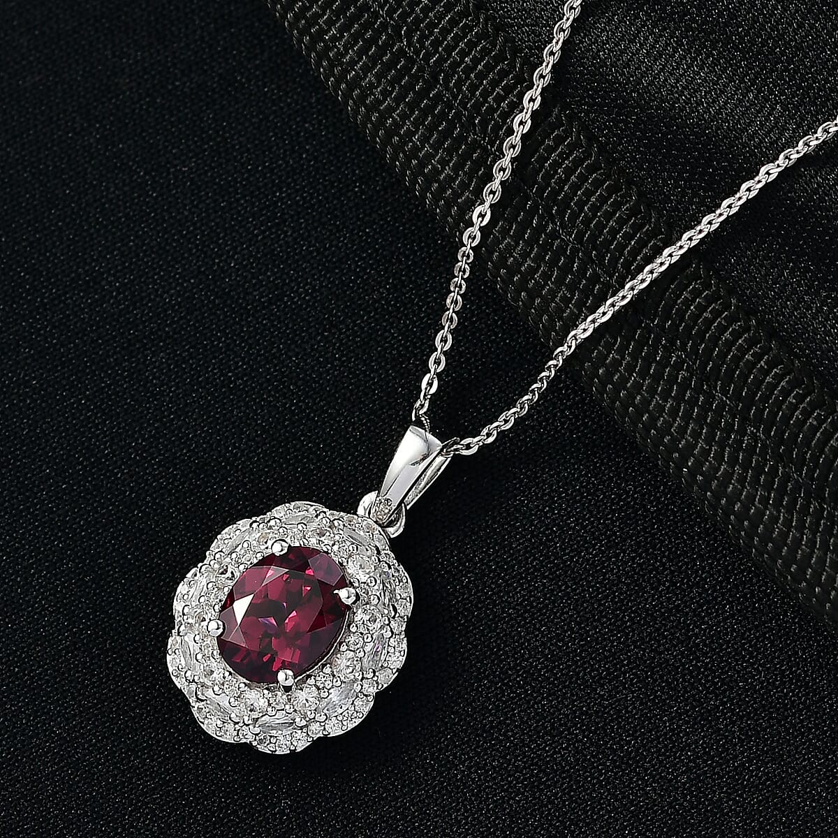 D'Joy Premium Orissa Rhodolite Garnet and White Zircon 4.00 ctw Pendant Necklace in Rhodium Over Sterling Silver 20 Inches image number 1