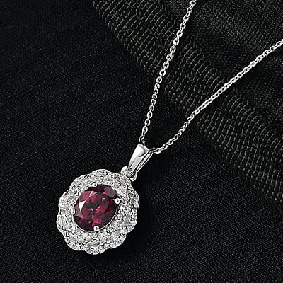 D'Joy Premium Orissa Rhodolite Garnet and White Zircon 4.00 ctw Majestic Bloom Pendant Necklace in Rhodium Over Sterling Silver 20 Inches