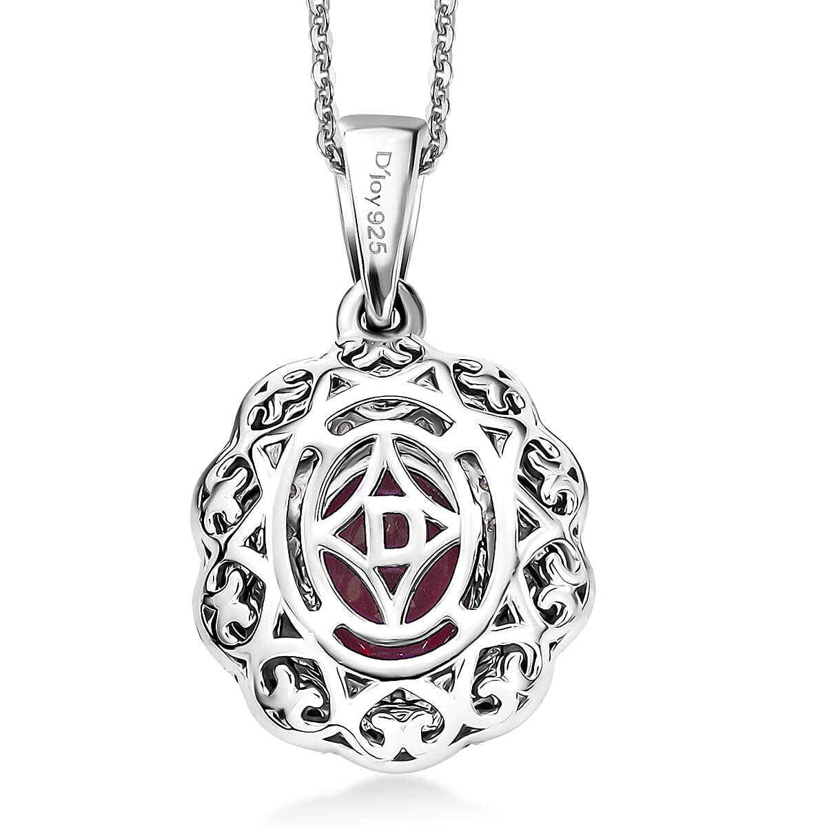 D'Joy Premium Orissa Rhodolite Garnet and White Zircon 4.00 ctw Majestic Bloom Pendant Necklace in Rhodium Over Sterling Silver 20 Inches