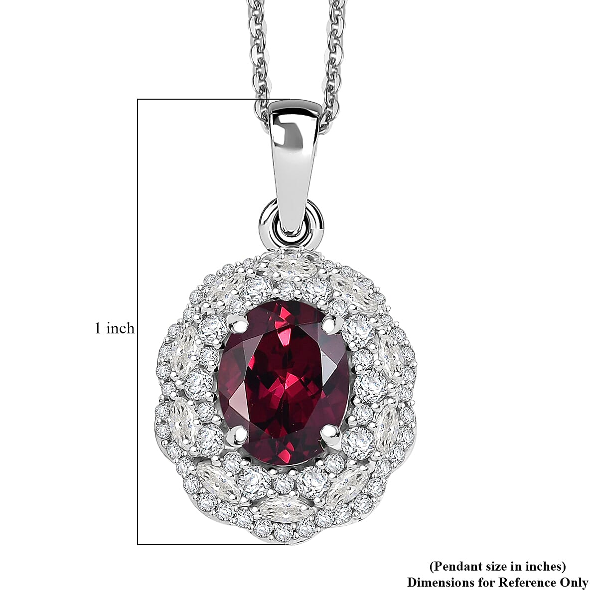 D'Joy Premium Orissa Rhodolite Garnet and White Zircon 4.00 ctw Majestic Bloom Pendant Necklace in Rhodium Over Sterling Silver 20 Inches