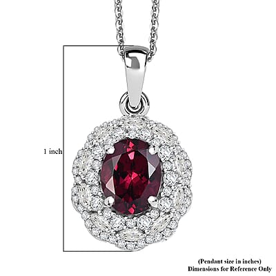 D'Joy Premium Orissa Rhodolite Garnet and White Zircon 4.00 ctw Majestic Bloom Pendant Necklace in Rhodium Over Sterling Silver 20 Inches