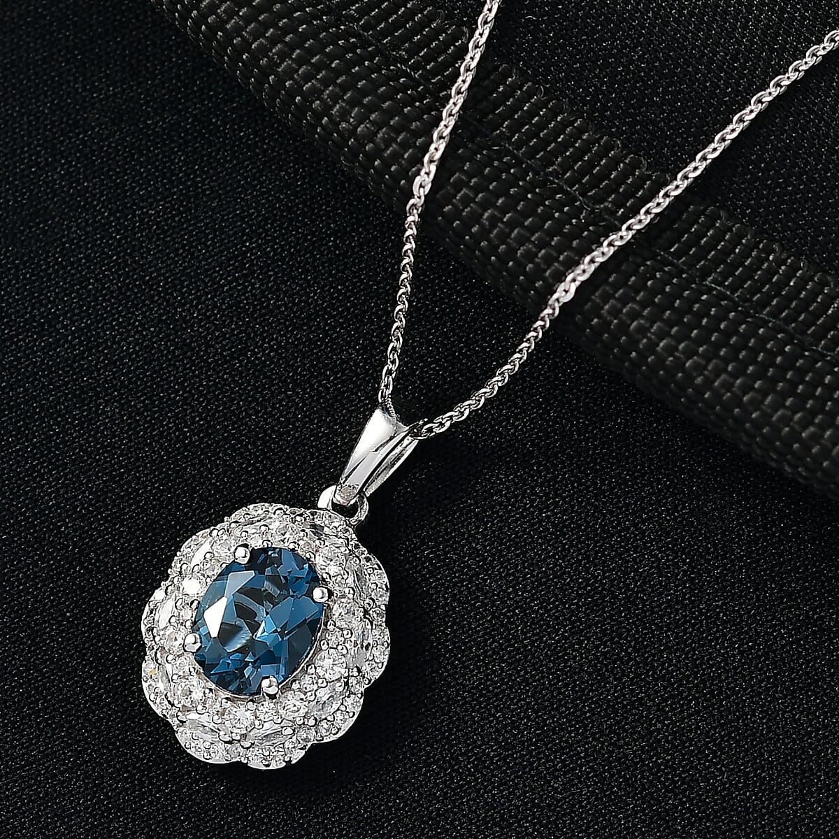 D'Joy Premium London Blue Topaz and White Zircon 3.40 ctw Pendant Necklace in Rhodium Over Sterling Silver 20 Inches image number 1