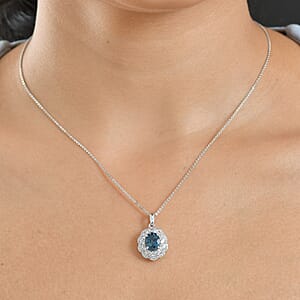 D'Joy Premium London Blue Topaz and White Zircon 3.40 ctw Pendant Necklace in Rhodium Over Sterling Silver 20 Inches