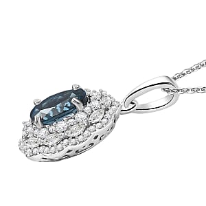 D'Joy Premium London Blue Topaz and White Zircon 3.40 ctw Pendant Necklace in Rhodium Over Sterling Silver 20 Inches