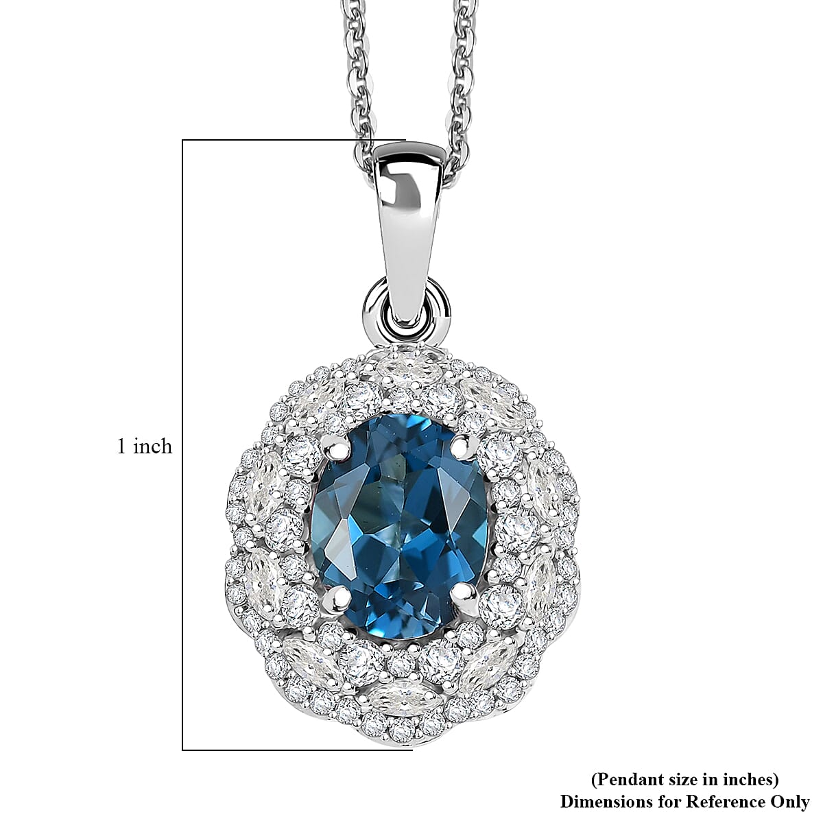D'Joy Premium London Blue Topaz and White Zircon 3.40 ctw Pendant Necklace in Rhodium Over Sterling Silver 20 Inches image number 6