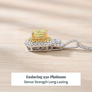 IGI Certified Luxuriant Lab Grown Yellow Diamond (IR) and Lab Grown Diamond VS 2.00 ctw Art Deco Pendant Necklace in 950 Platinum 20 Inches