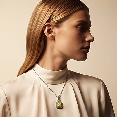 IGI Certified Luxuriant Lab Grown Yellow Diamond (IR) and Lab Grown Diamond VS 2.00 ctw Art Deco Pendant Necklace in 950 Platinum 20 Inches