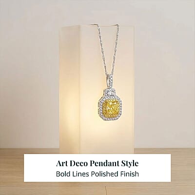 IGI Certified Luxuriant Lab Grown Yellow Diamond (IR) and Lab Grown Diamond VS 2.00 ctw Art Deco Pendant Necklace in 950 Platinum 20 Inches