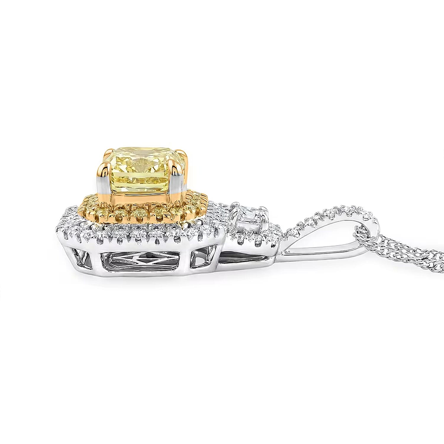 IGI Certified Luxuriant Lab Grown Yellow Diamond (IR) and Lab Grown Diamond VS 2.00 ctw Art Deco Pendant Necklace in 950 Platinum 20 Inches