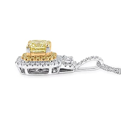 IGI Certified Luxuriant Lab Grown Yellow Diamond (IR) and Lab Grown Diamond VS 2.00 ctw Art Deco Pendant Necklace in 950 Platinum 20 Inches