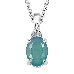 Premium Grandidierite and G-H SI Luxuriant Lab Grown Diamond 0.80 ctw Pendant Necklace in Rhodium Over Sterling Silver 20 Inches