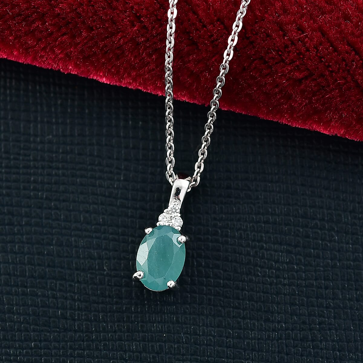 Premium Grandidierite and G-H SI Luxuriant Lab Grown Diamond 0.80 ctw Pendant Necklace in Rhodium Over Sterling Silver 20 Inches image number 1