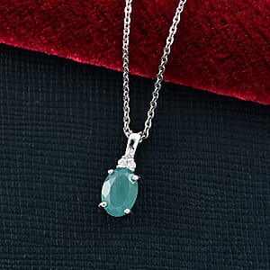 Premium Grandidierite and G-H SI Luxuriant Lab Grown Diamond 0.80 ctw Art Deco Pendant Necklace in Rhodium Over Sterling Silver 20 Inches