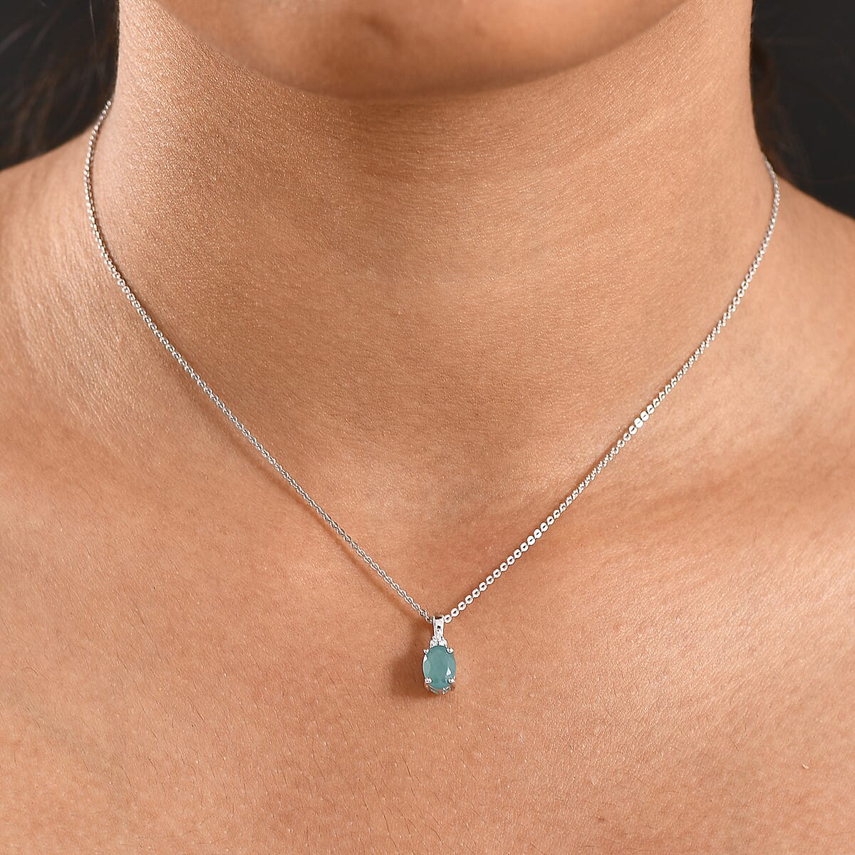 Premium Grandidierite and G-H SI Luxuriant Lab Grown Diamond 0.80 ctw Pendant Necklace in Rhodium Over Sterling Silver 20 Inches image number 2