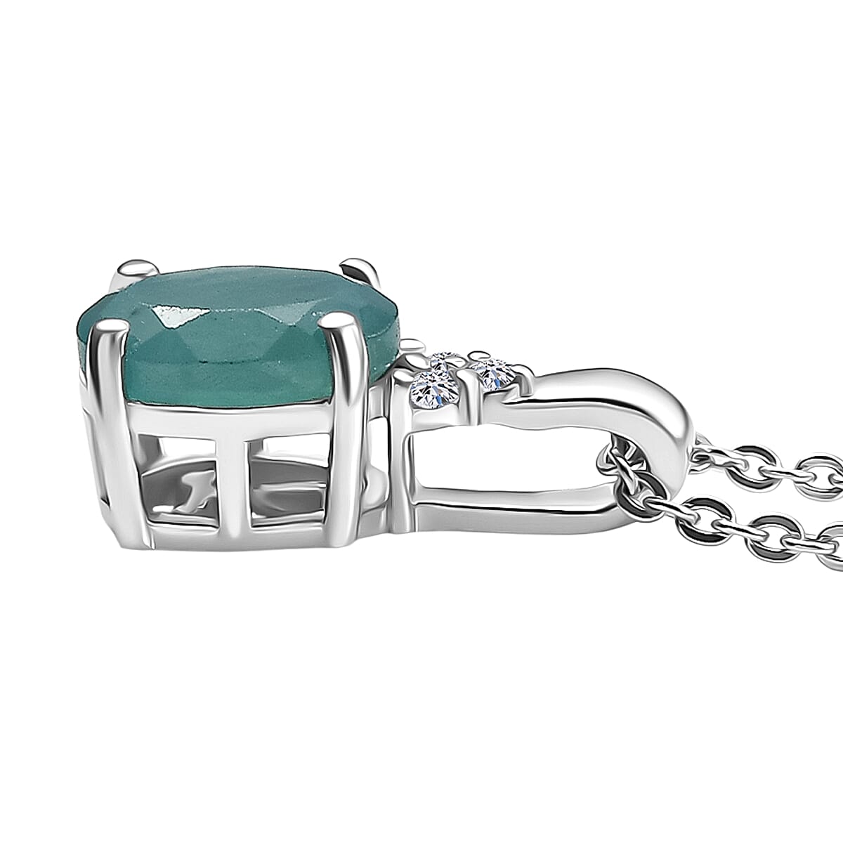 Premium Grandidierite and G-H SI Luxuriant Lab Grown Diamond 0.80 ctw Pendant Necklace in Rhodium Over Sterling Silver 20 Inches image number 3