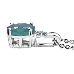 Premium Grandidierite and G-H SI Luxuriant Lab Grown Diamond 0.80 ctw Art Deco Pendant Necklace in Rhodium Over Sterling Silver 20 Inches