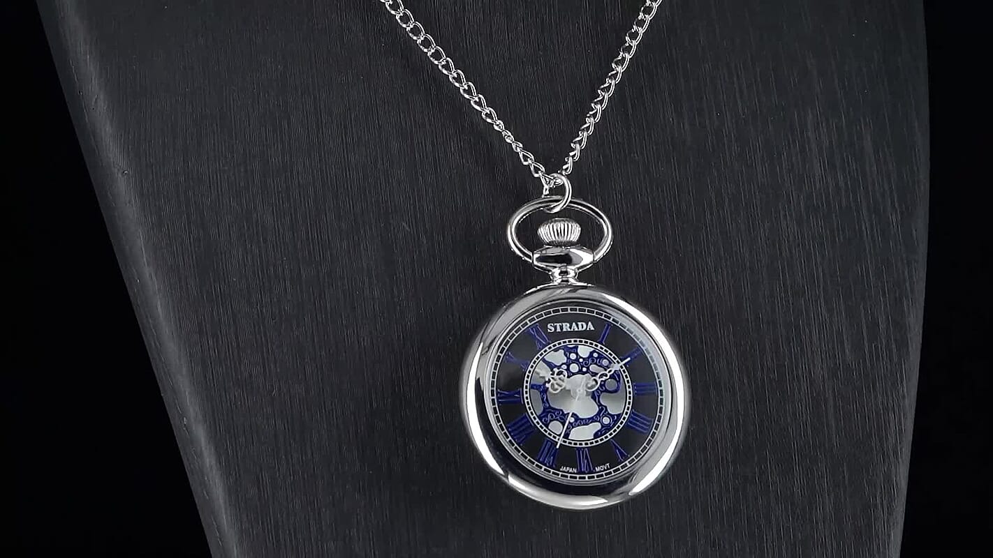 Strada Multi Murano Style Japanese Movement Pocket Watch in Goldtone and ION Plated YG Stainless Steel Earrings